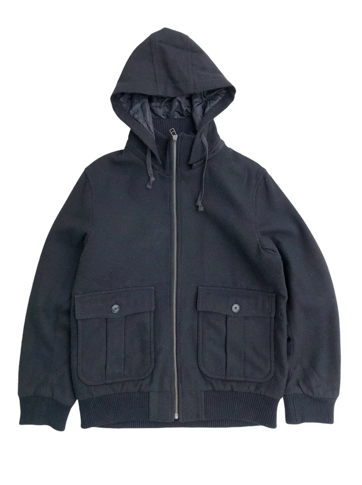 Global Work Bombers Global Work Wool Hoodie Military Pocket Jacket Black