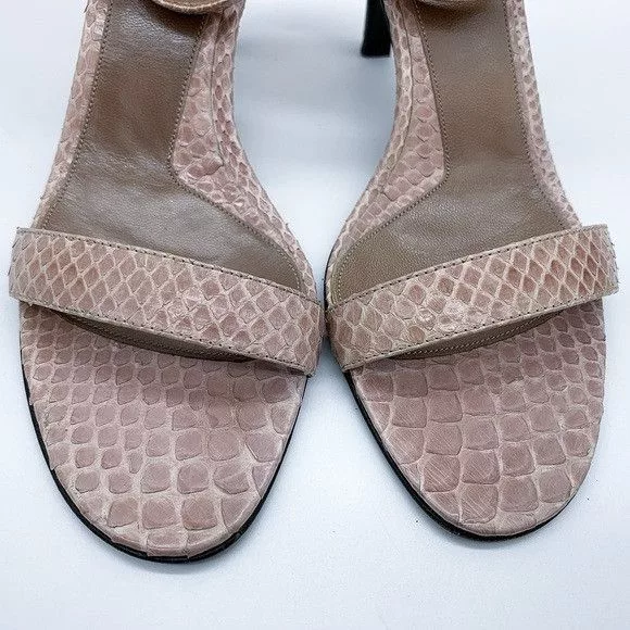 Gucci Heels Gucci Snake Pattern Kitten Heel Ankle Strap Leather Sandal Pink