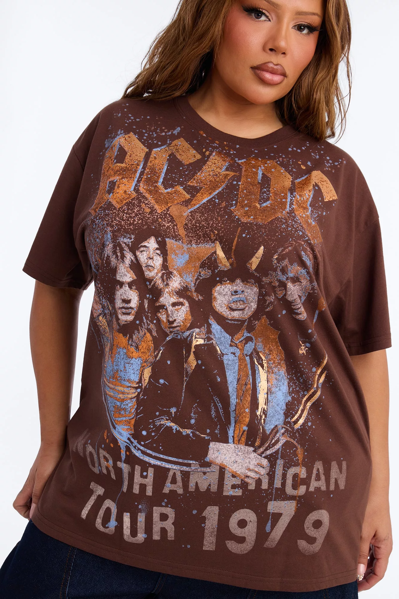 ACDC Highway To Hell Front And Back Tee - Brown