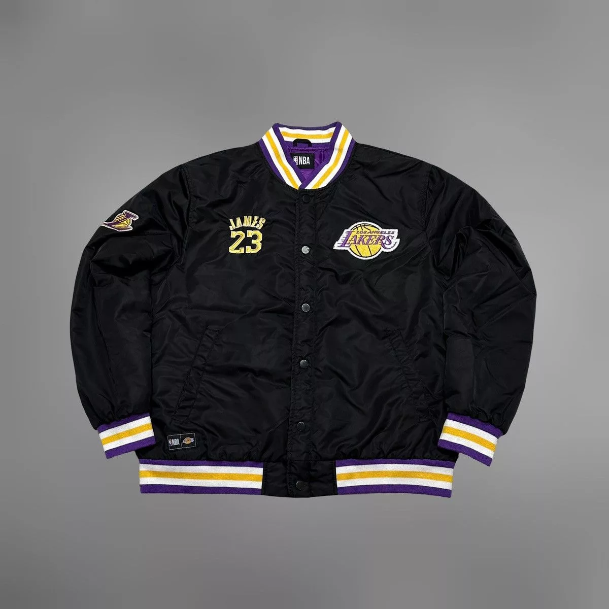 NBA Bombers NBA 🔥LEBRON JAMES LAKERS 23🔥 BIG LOGO VARSITY BOMBER JACKET Black Vintage