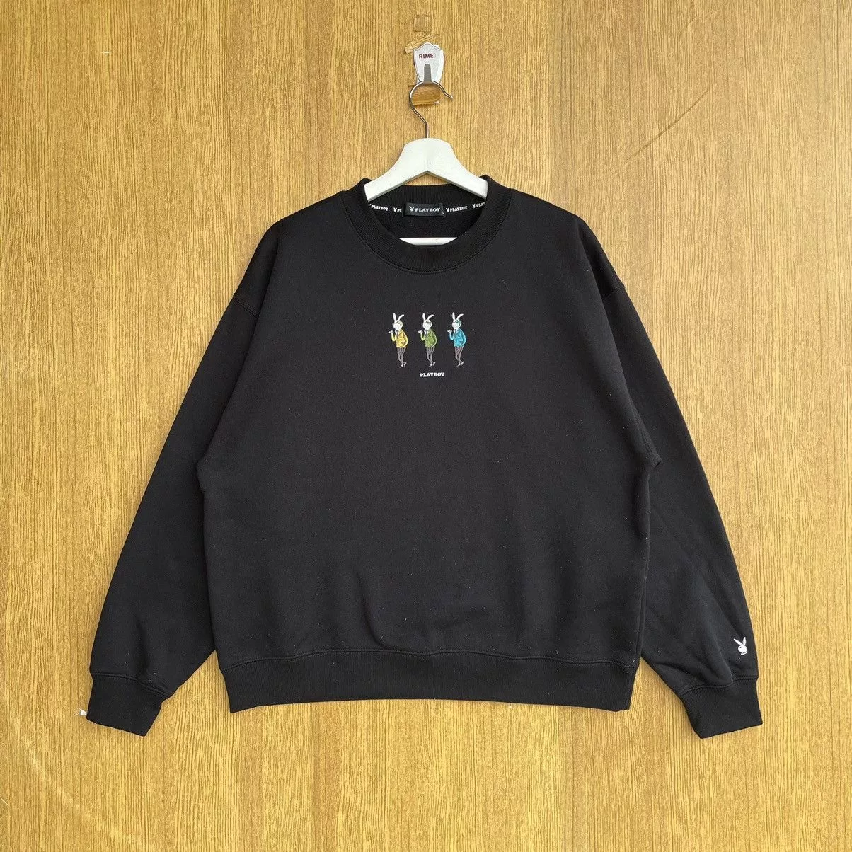 Playboy Sweatshirts Hoodies Vintage Playboy Center Embroidered Logo Sweatshirt Black
