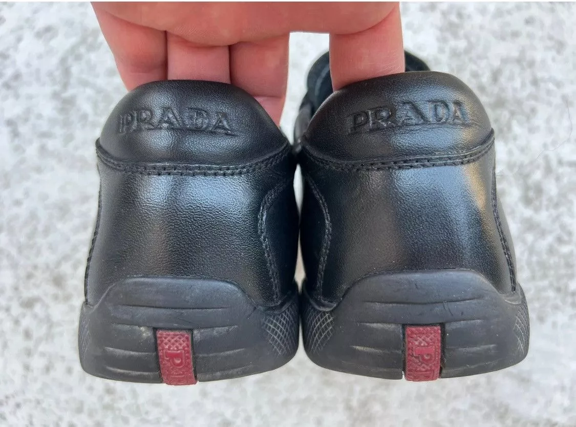 Prada Low Top Sneakers Authentic💫Prada💫2 Strap Leather Sneaker (4P 1317) Black