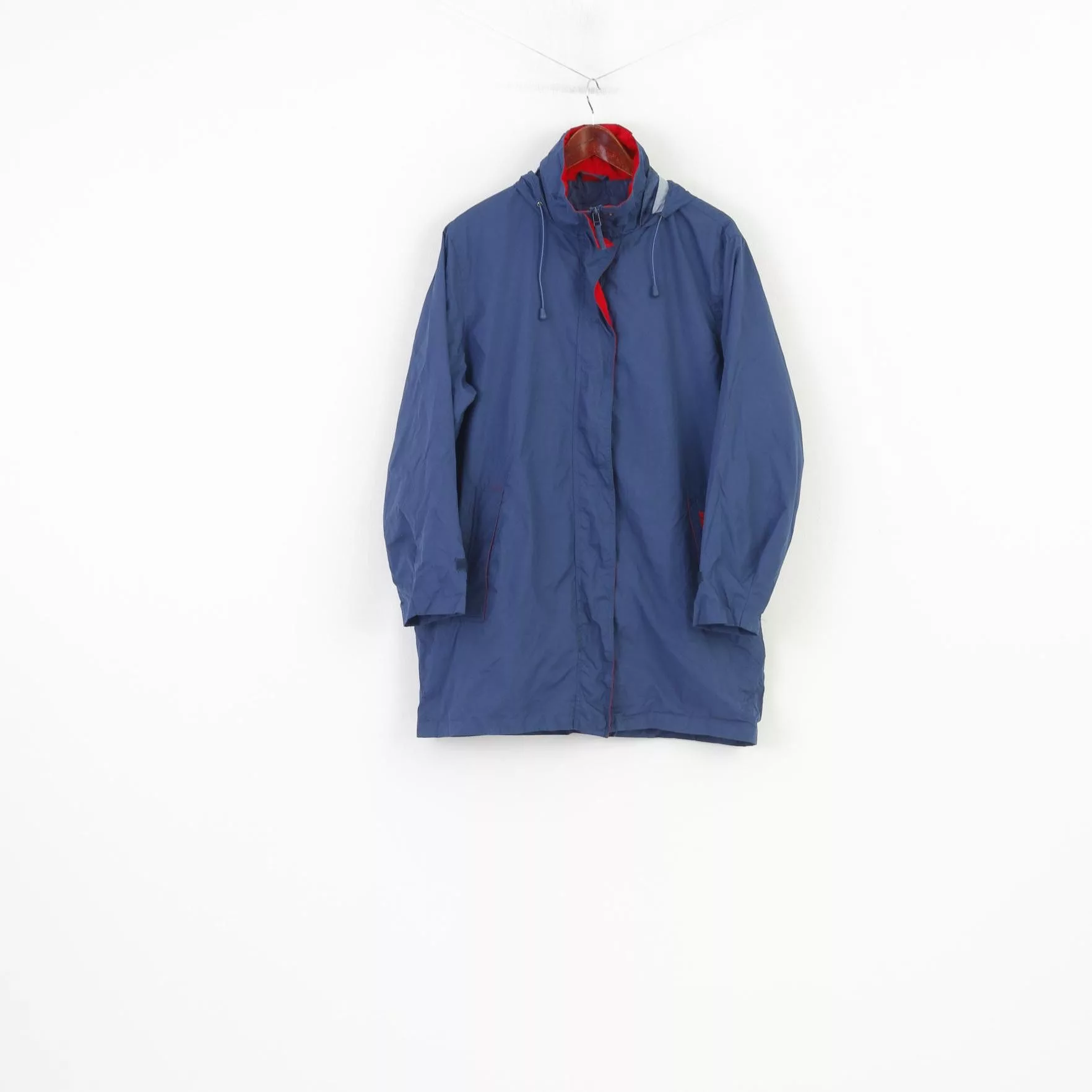 Vintage Jackets Vintage Sherpa Women 42 L Jacket Navy Full Zipper Hood Pockets 10718 Blue