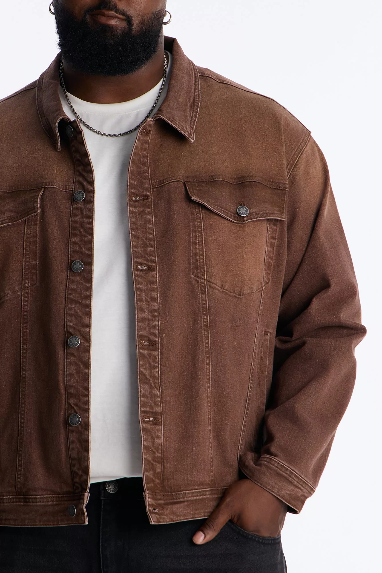 Essential Hue Denim Trucker Jacket - Brown