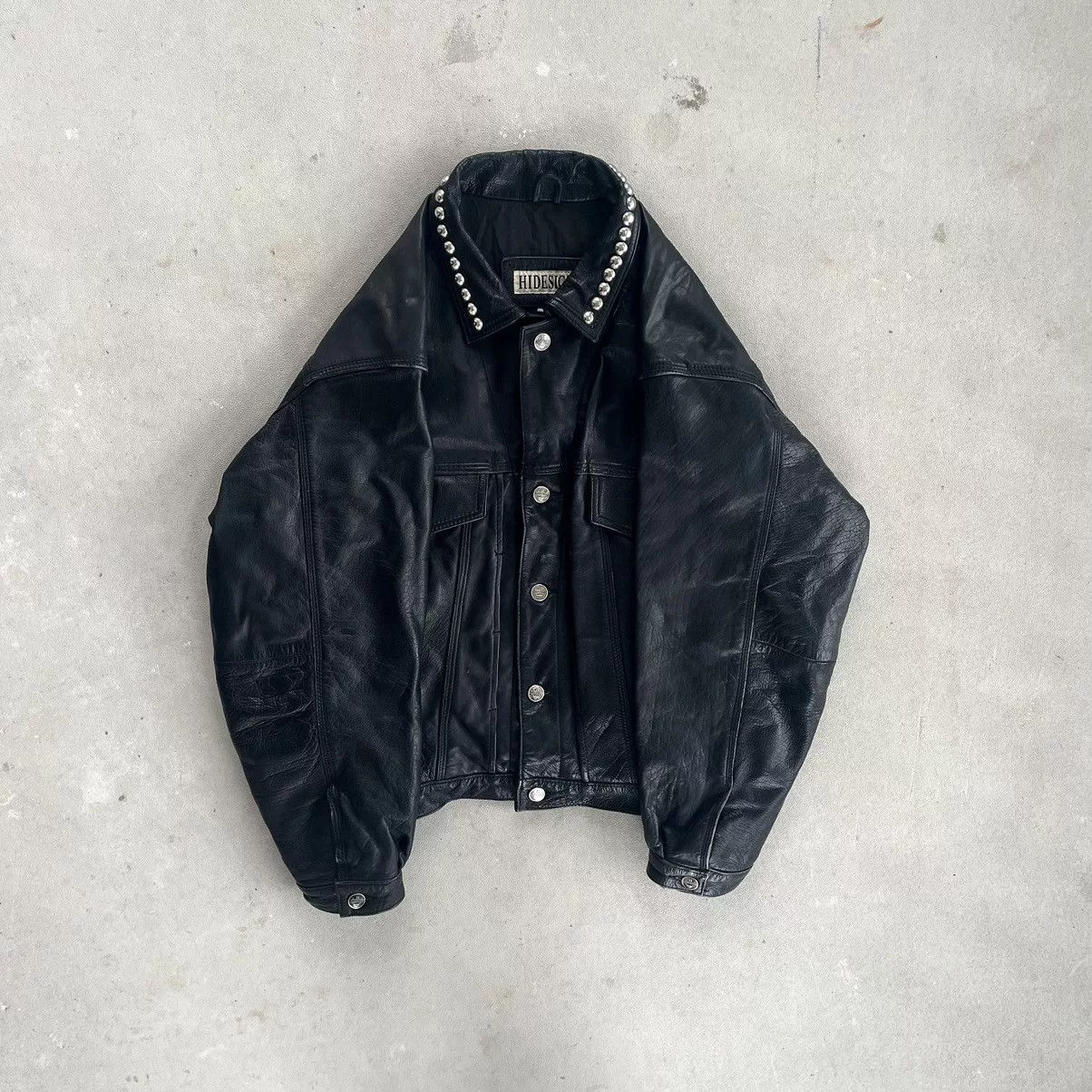 Vintage Leather Jackets Vintage Studded Leather TruckerJacket Black