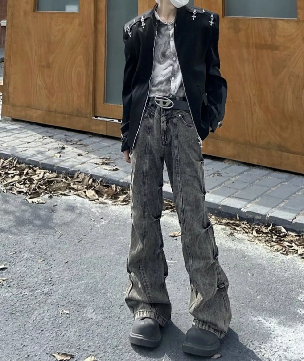 Jean Denim Y2k Cargo Flared Stack Jeans Wide Leg Bootcut Stacked Gray Streetwear