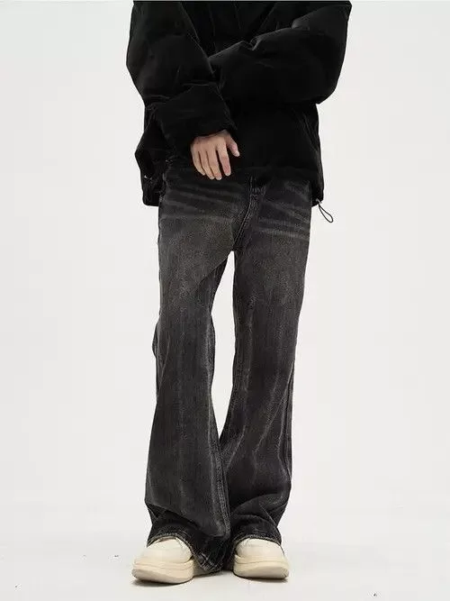 Jean Denim Jean × Vintage Faded Black Ripped Flare jeans