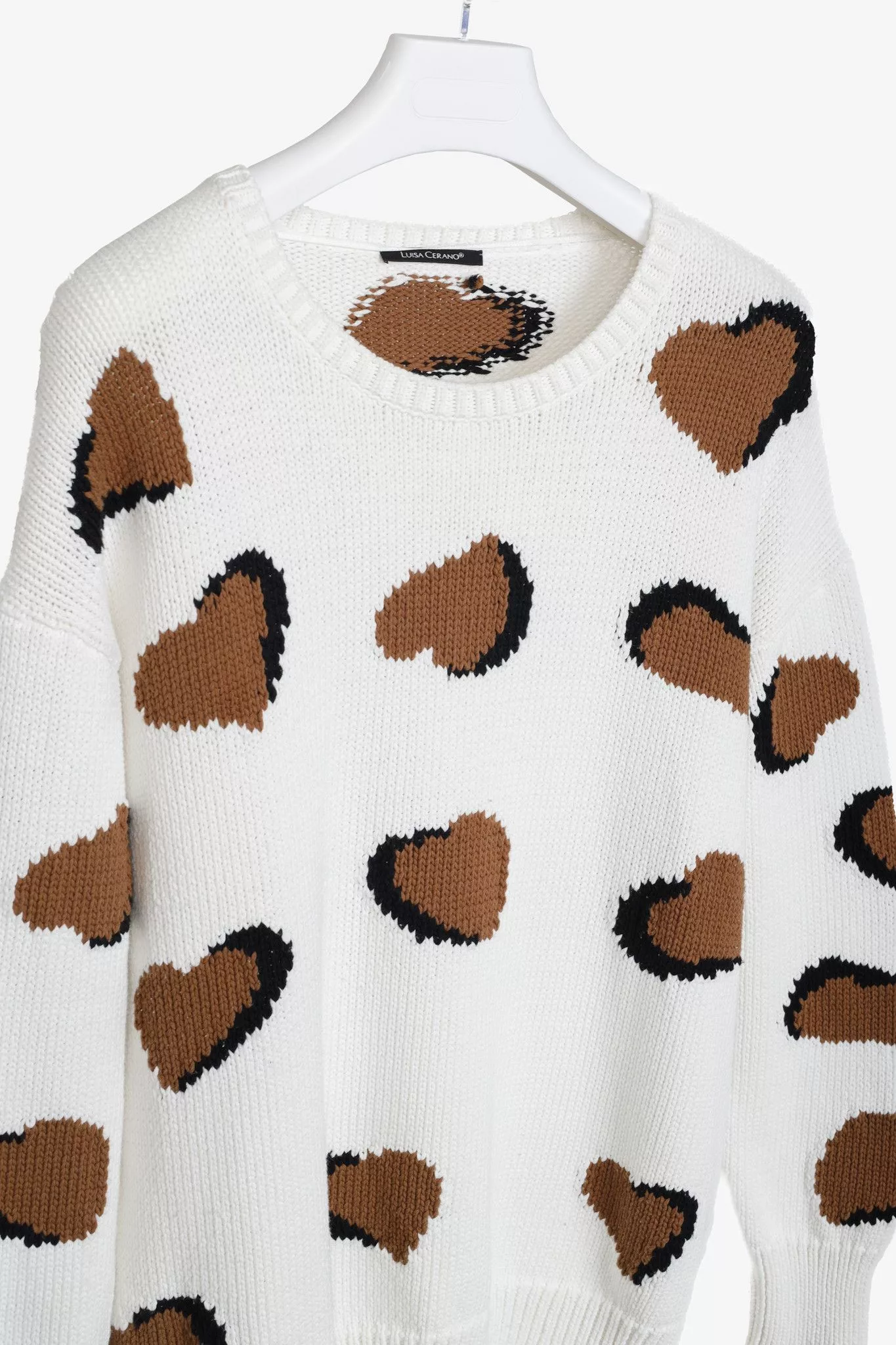 Luisa Cerano Sweaters Luisa Cerano Cream Brown Animal Heart Print Pullover Multi
