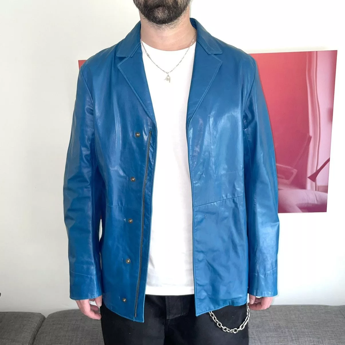 Jil Sander Leather Jackets Jil Sander Teal Leather Jacket Blue