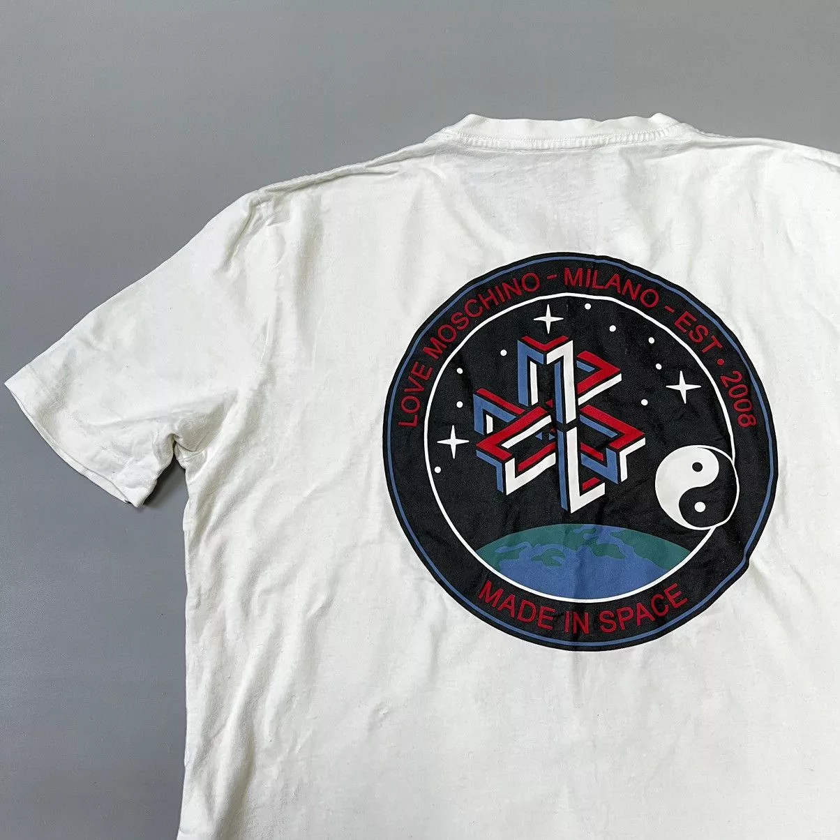 Moschino Short Sleeve T Shirts Love Moschino t shirt Milano made in space White Streetwear