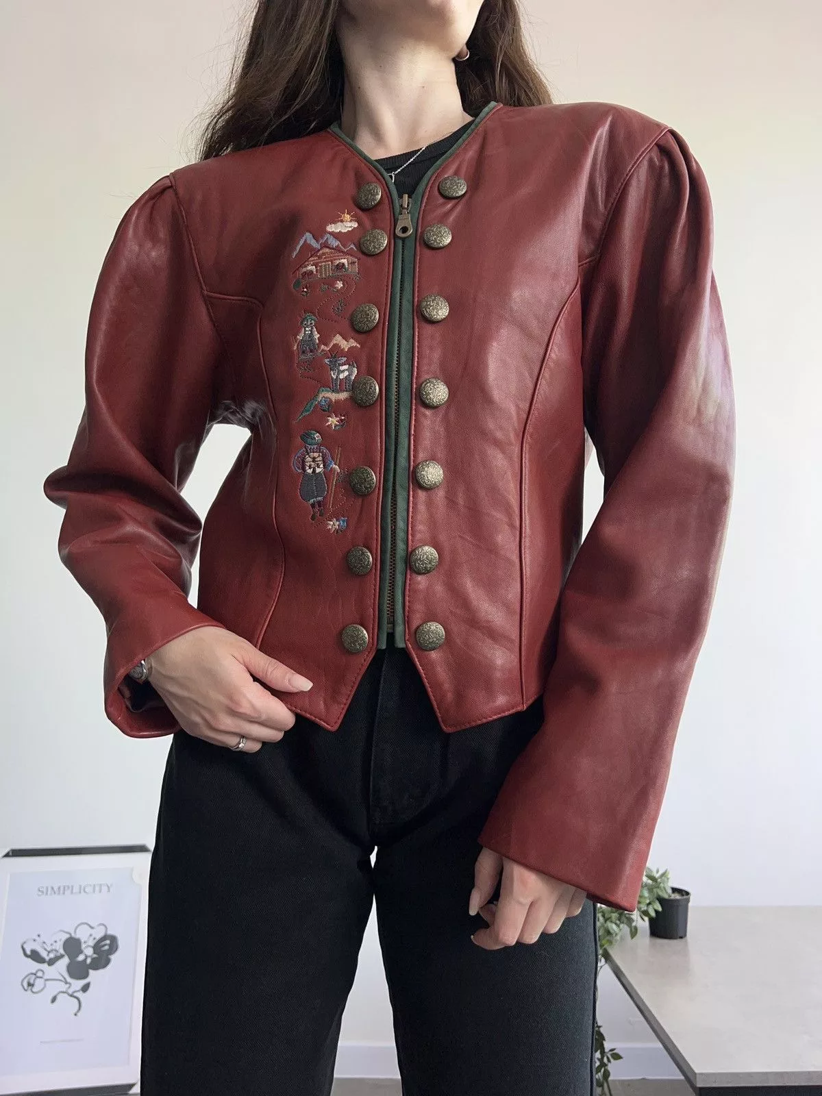 Vintage Leather Jackets RARE Gorgeous Leather Cherry Vintage Jacket with embroidery Red