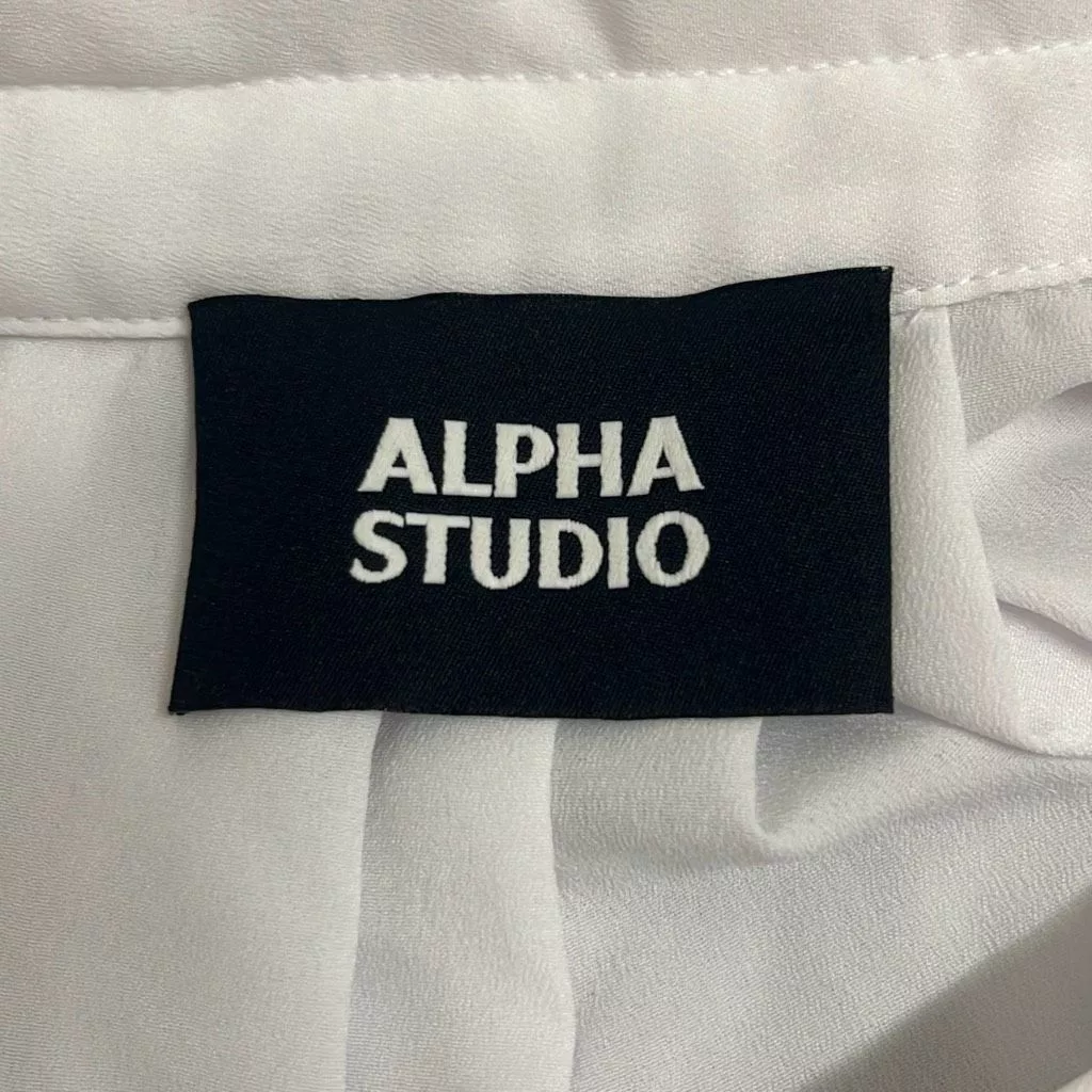 Alpha Studio Blouses Alpha Studio Womens M/L Button Front Blouse White Sheer Long