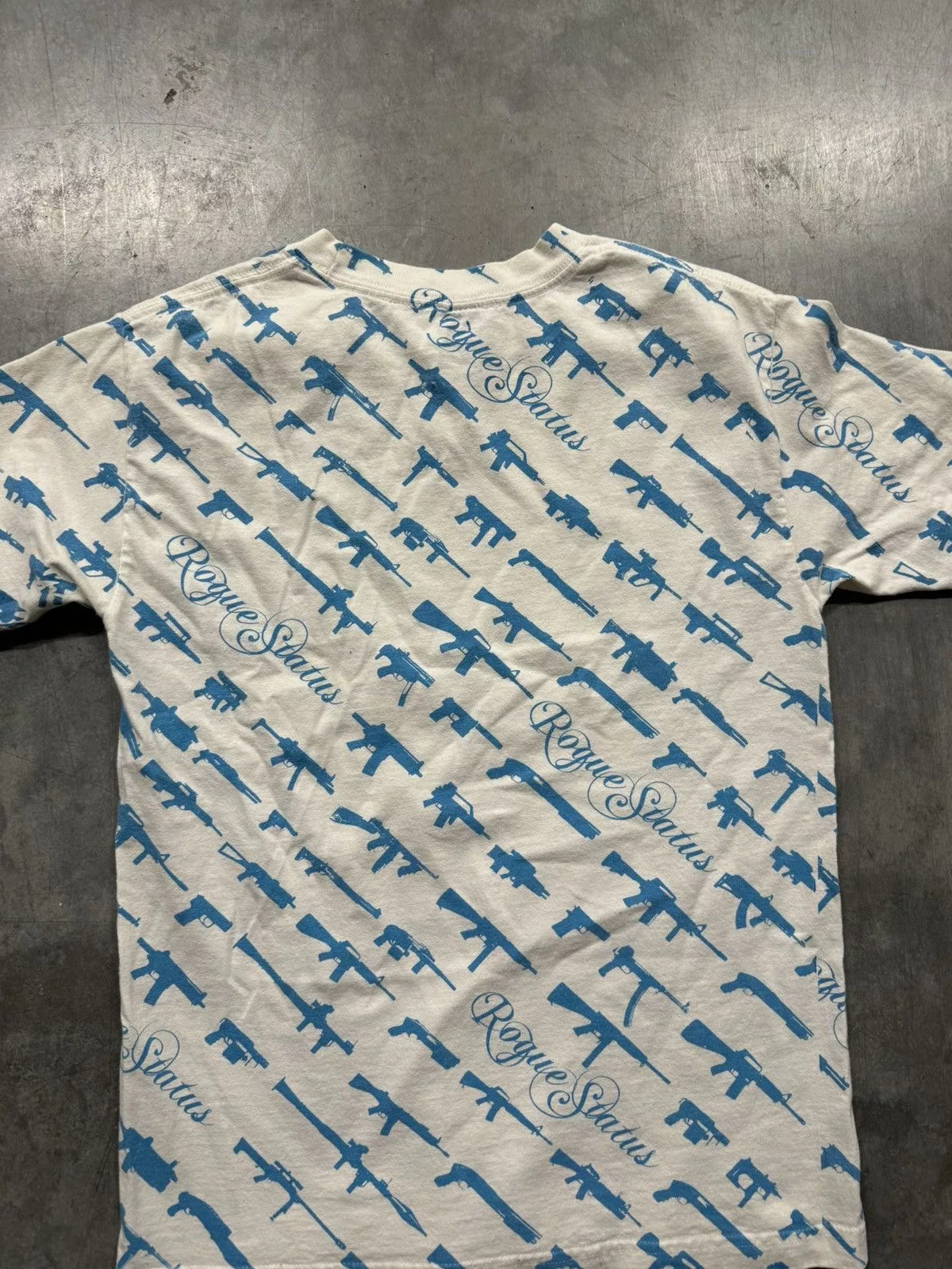 Rogue Status Short Sleeve T Shirts Rogue Status × Vintage Vintage Y2K Rogue Status Gun All Over Print T Shirt White