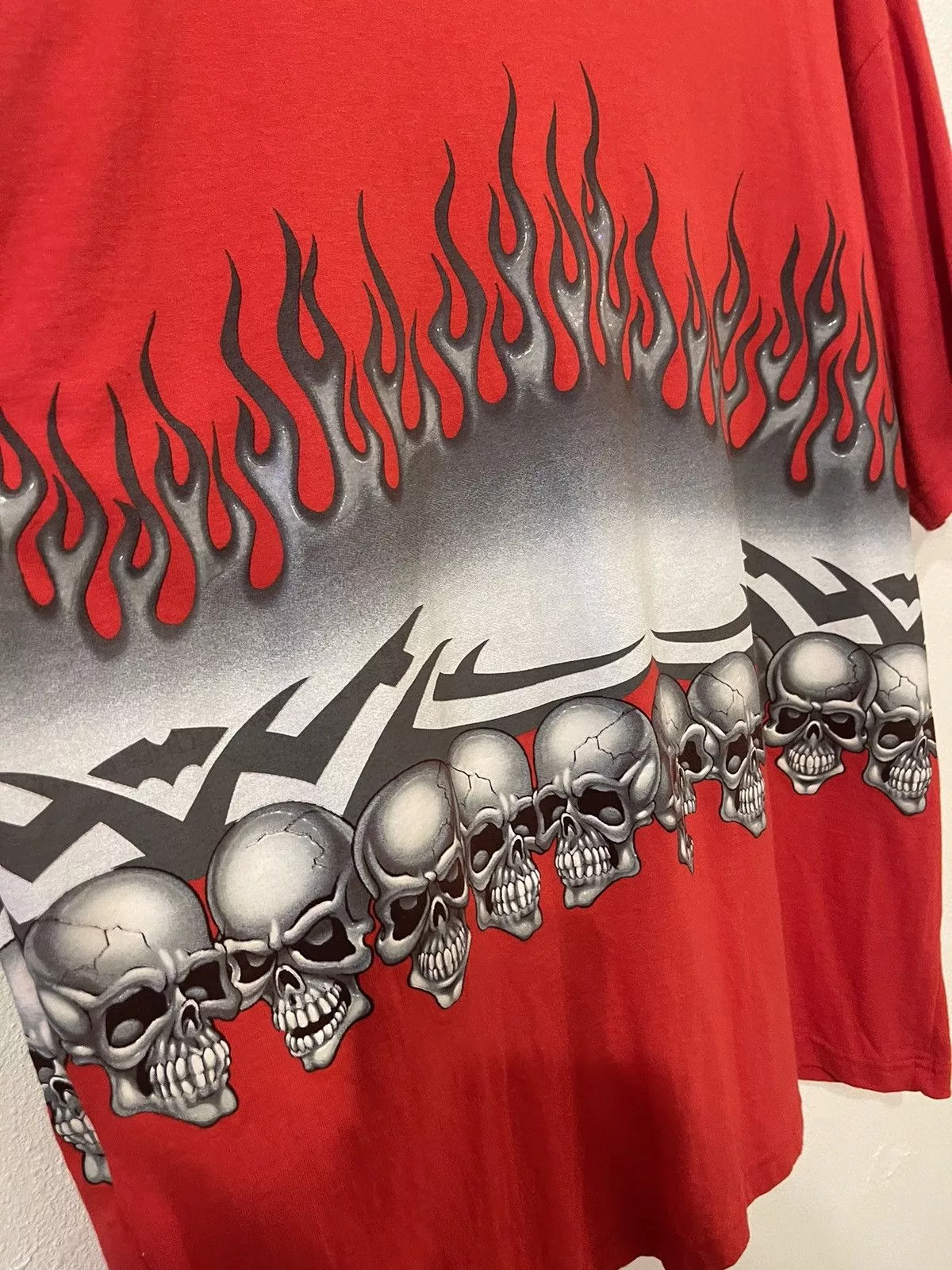 JNCO Short Sleeve T Shirts JNCO × Vintage 2000s Jnco Jeans Skull AOP Shirt Red Streetwear