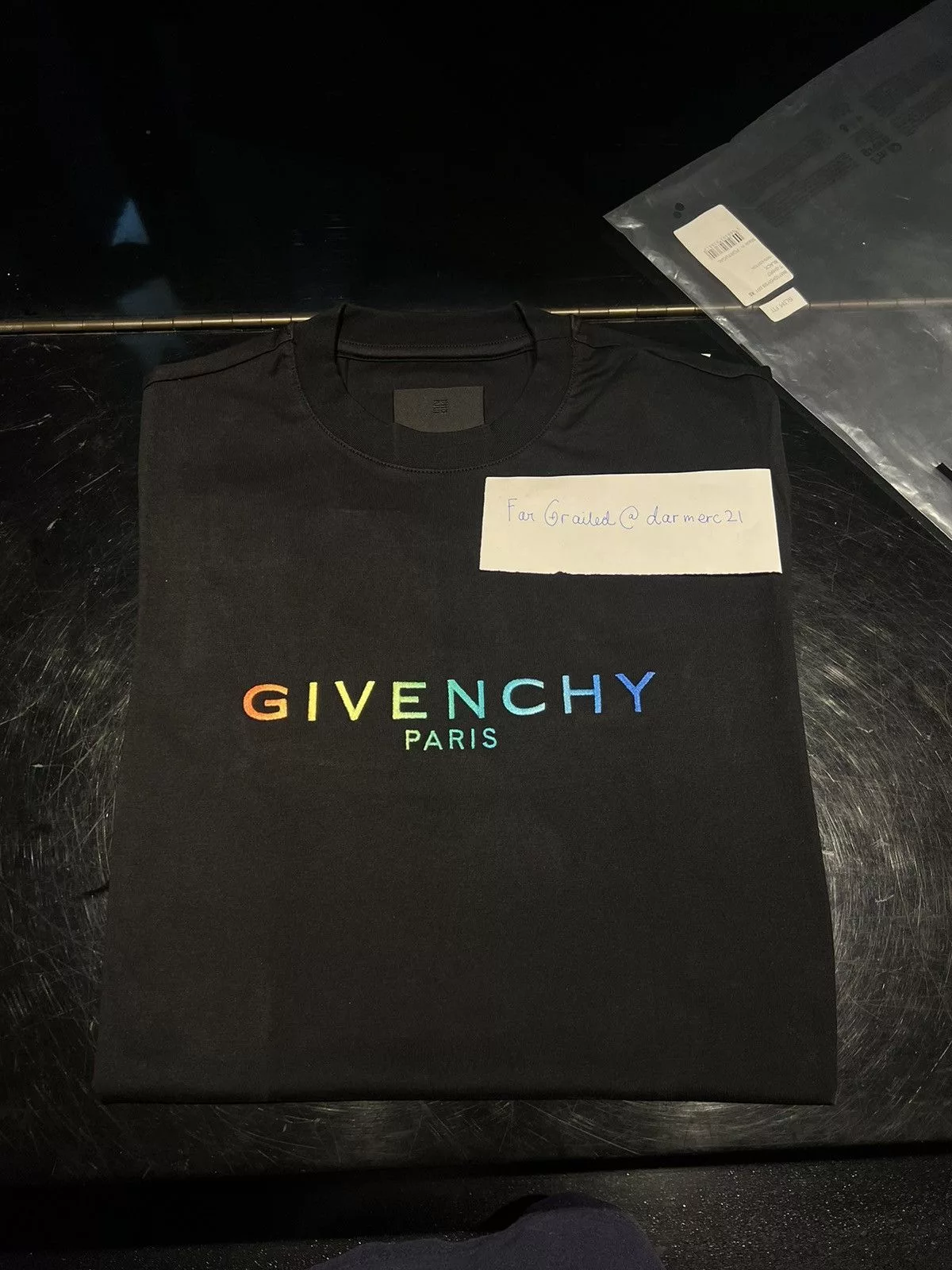 Givenchy Short Sleeve T Shirts Givenchy Rainbow Logo Embroidered Tee Black
