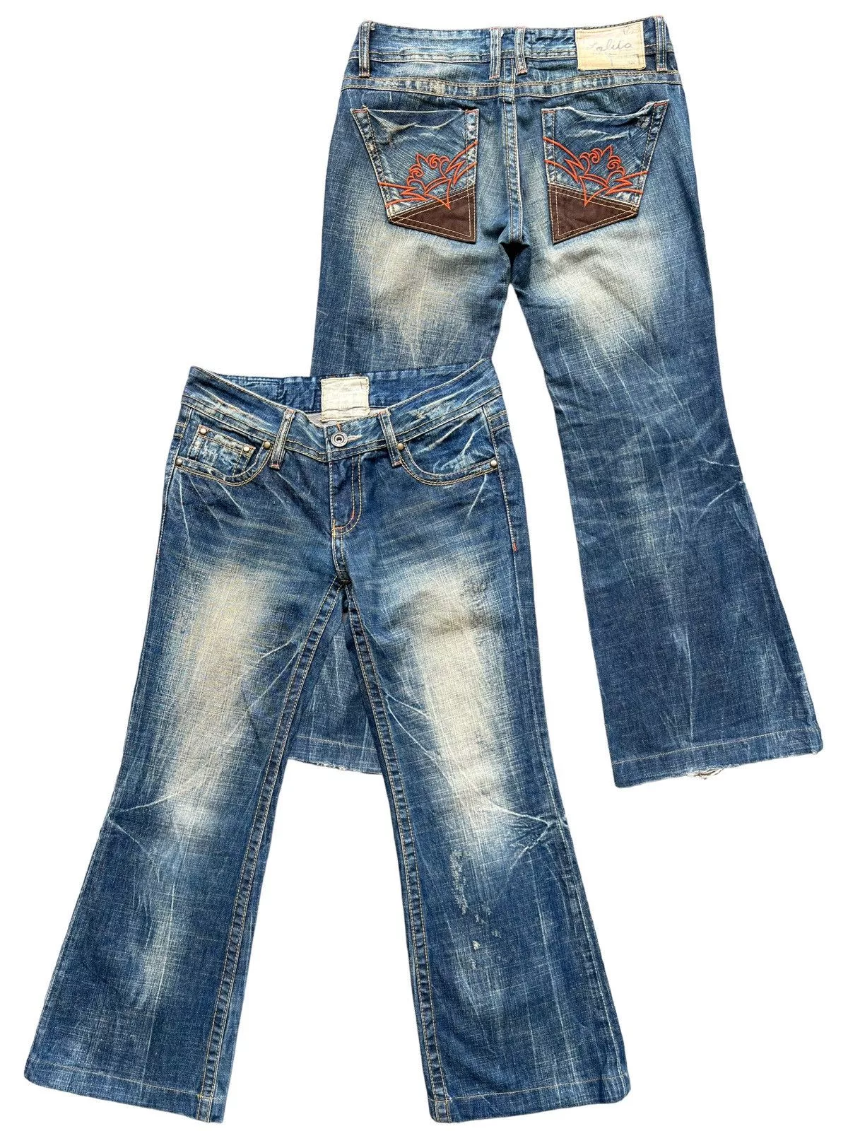 Japanese Brand Jeans Japanese Brand Lolita Yoshimoto Low Rise Distressed Flare Denim Jeans 32x28 Blue Streetwear