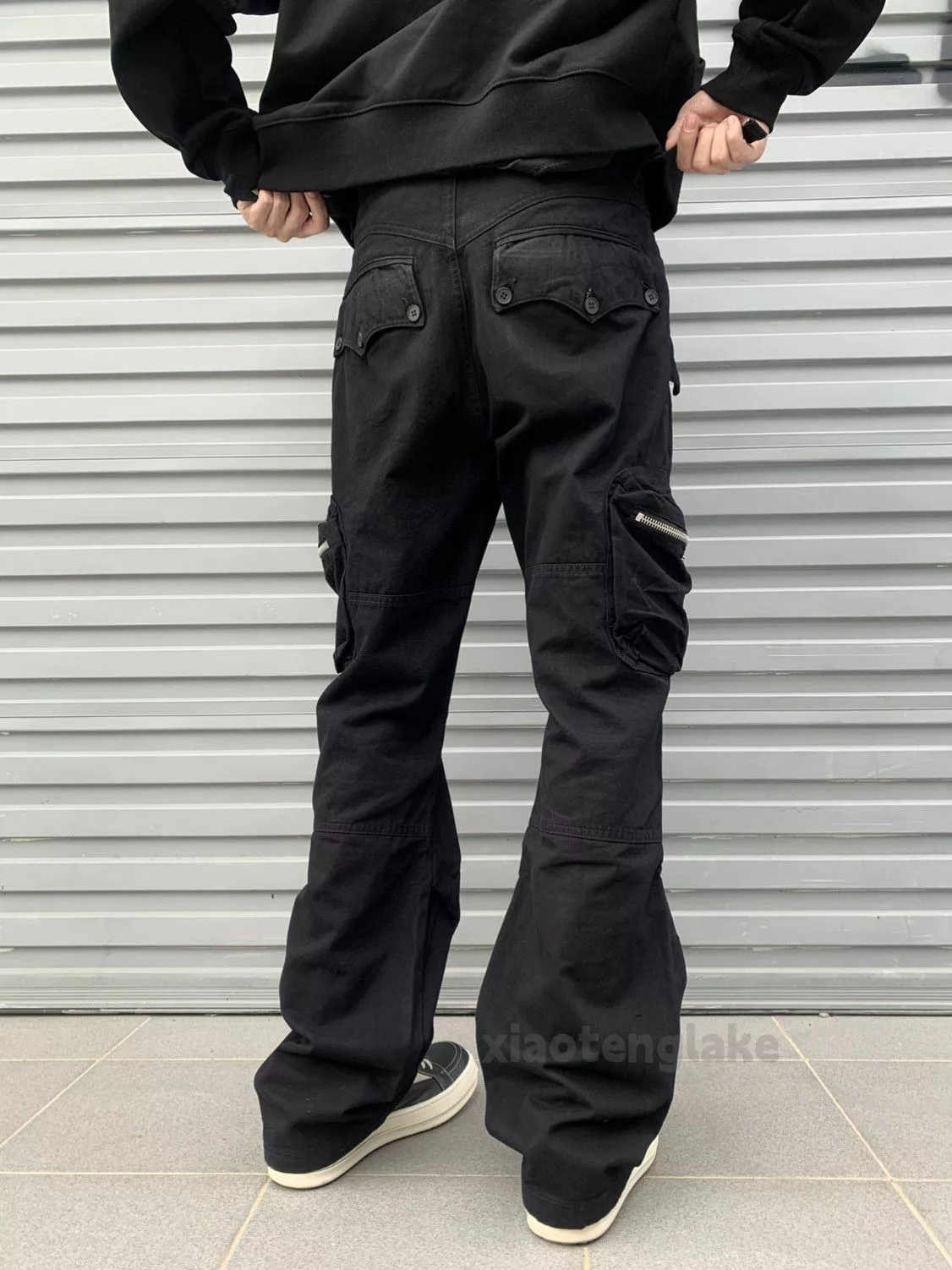 Designer Casual Pants Designer × Japanese Brand × Vintage zipper function punk grunge flared cargo pants Black