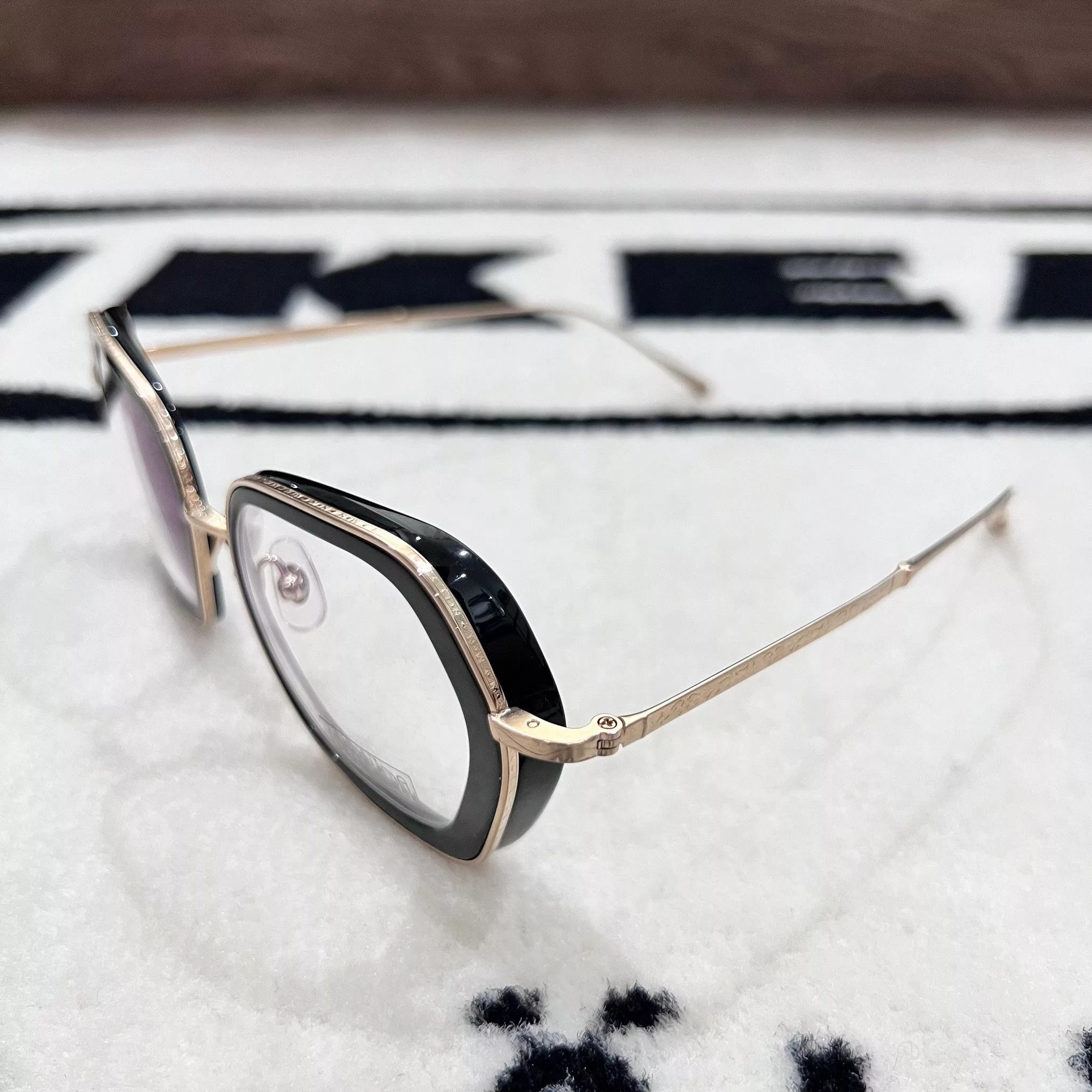 Matsuda Sunglasses Matsuda M3074 Rectangular Eyeglasses Black / Brushed Gold
