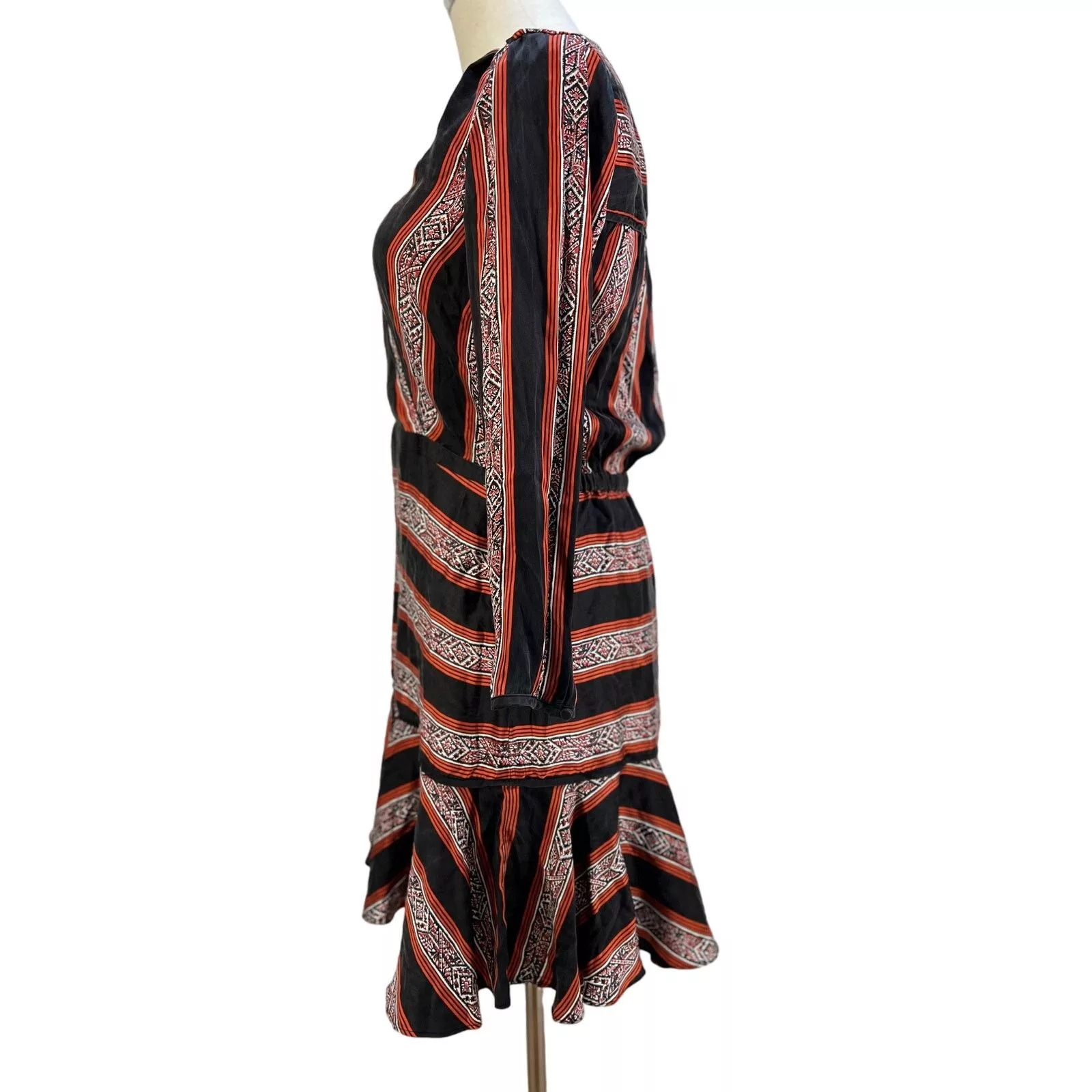 Veronica Beard Mini Dresses Veronica Beard Ivy Flounce Silk Mini Dress Printed Striped Black