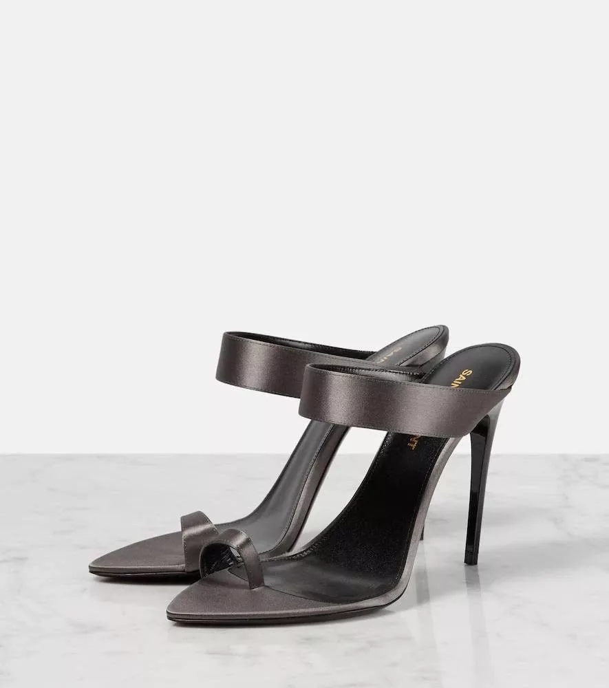 Saint Laurent Paris Heels Saint Laurent Paris o1s1wg110724 Martha Mules in Silk Satin in Storm Grey Gray