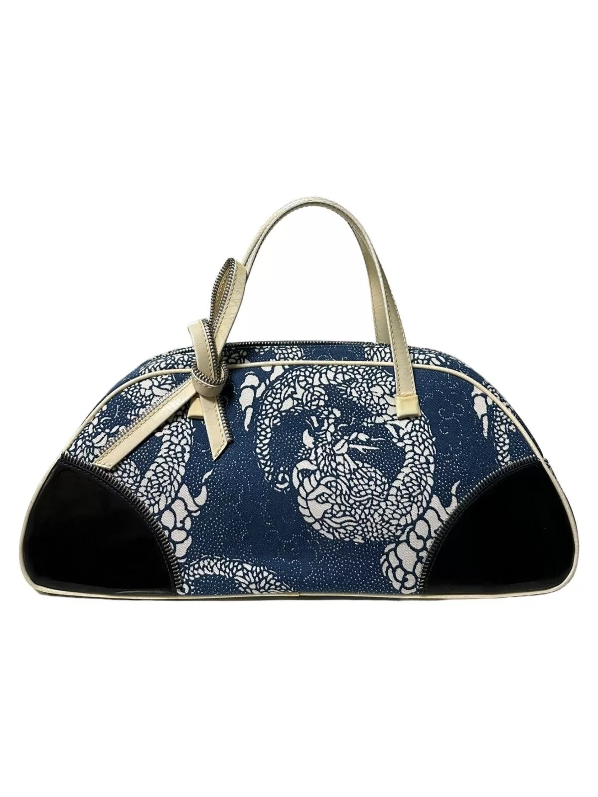 Dior Handle Bags CHRISTIAN DIOR S/S 2001 Dragon Print Zip Detail Handbag Blue