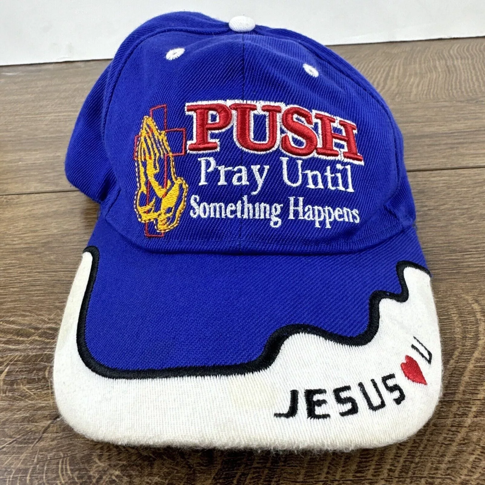Other Hats Other PUSH Hat Pray Until Something Happens Blue Hat Adjustable Je
