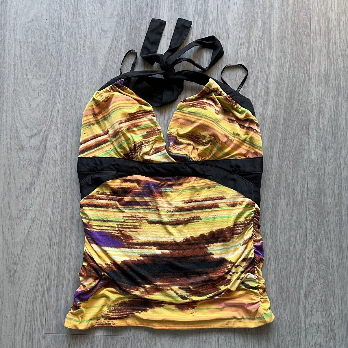 Vintage Tank Tops Vintage Y2K Rampage abstract striped ruffle cami halter top Multi