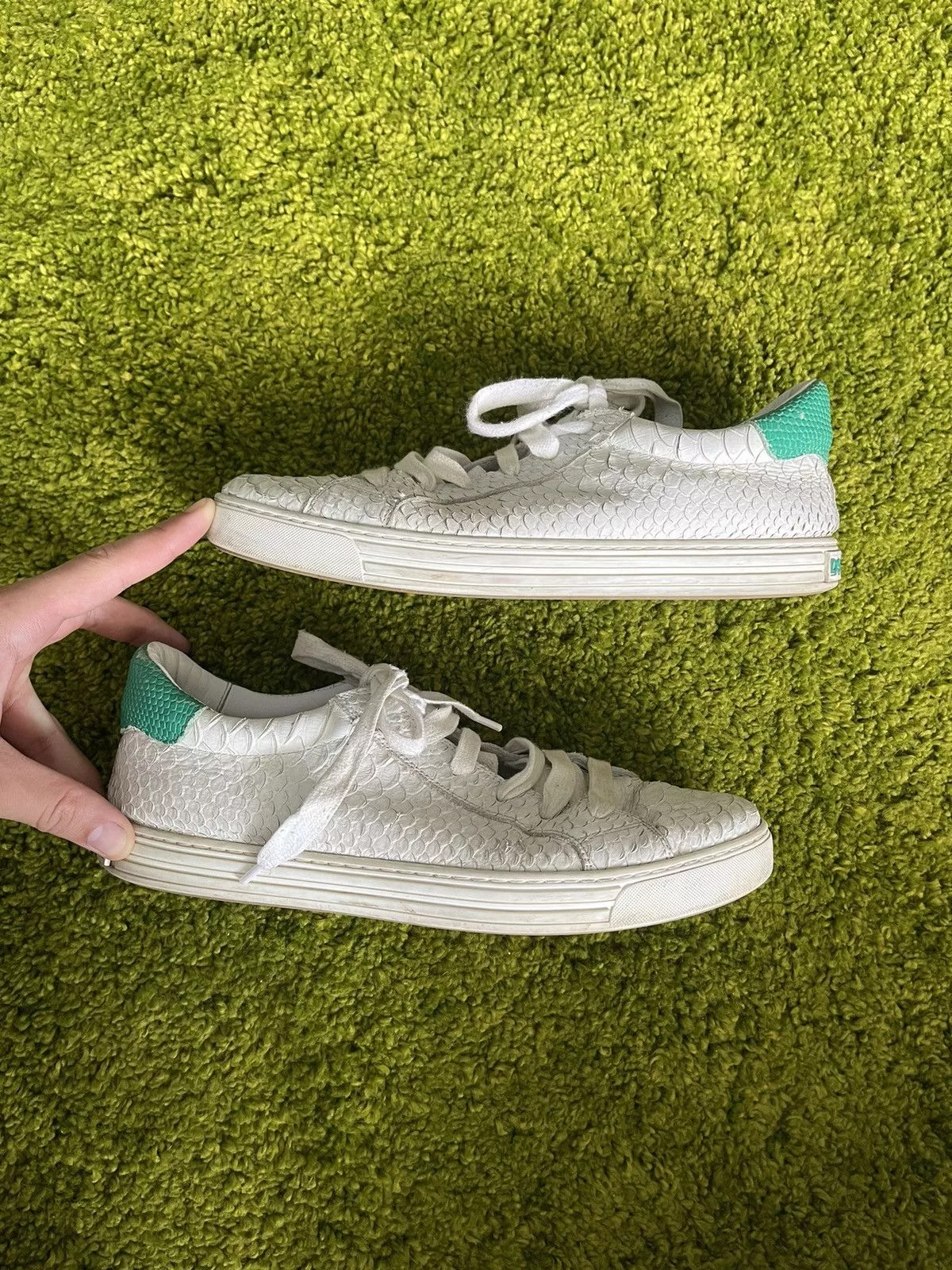 Designer Low Top Sneakers Designer × Dsquared2 🐍 Dsquared2 snakeskin phyton pattern sneakers White Avant-Garde