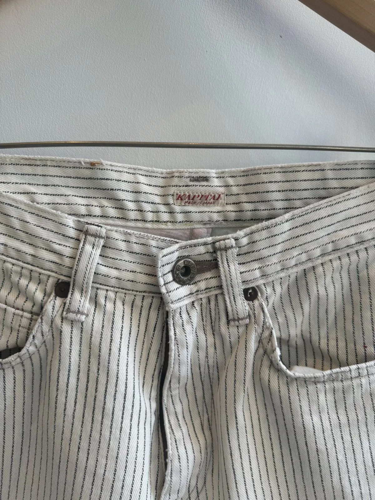 Kapital Jeans Kapital White Pinstripe Patchwork Denim
