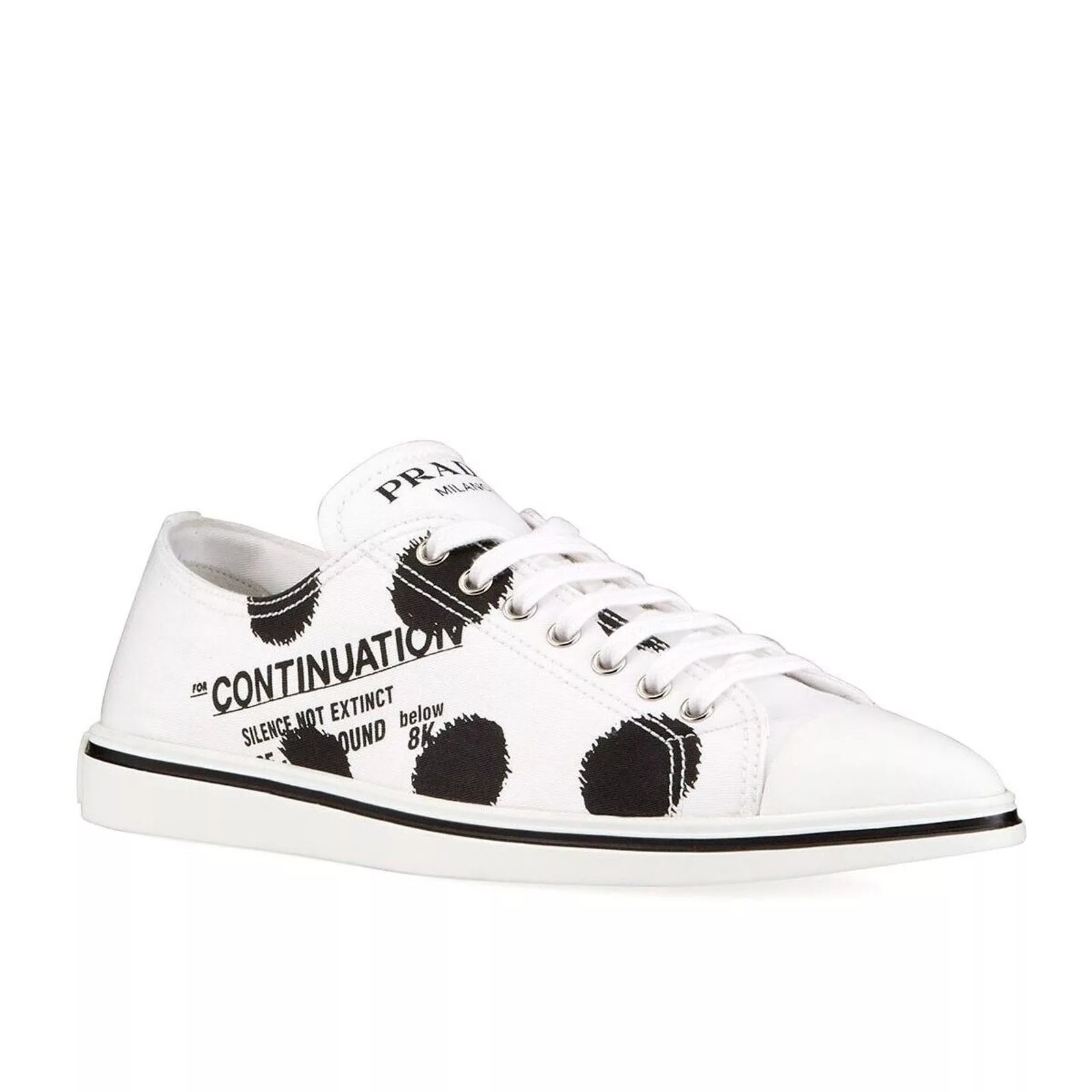 Prada Low Top Sneakers Prada 1E617M WHITE BLACK POLKA CANVAS LOGO POINTY CAP SNEAKERS 38
