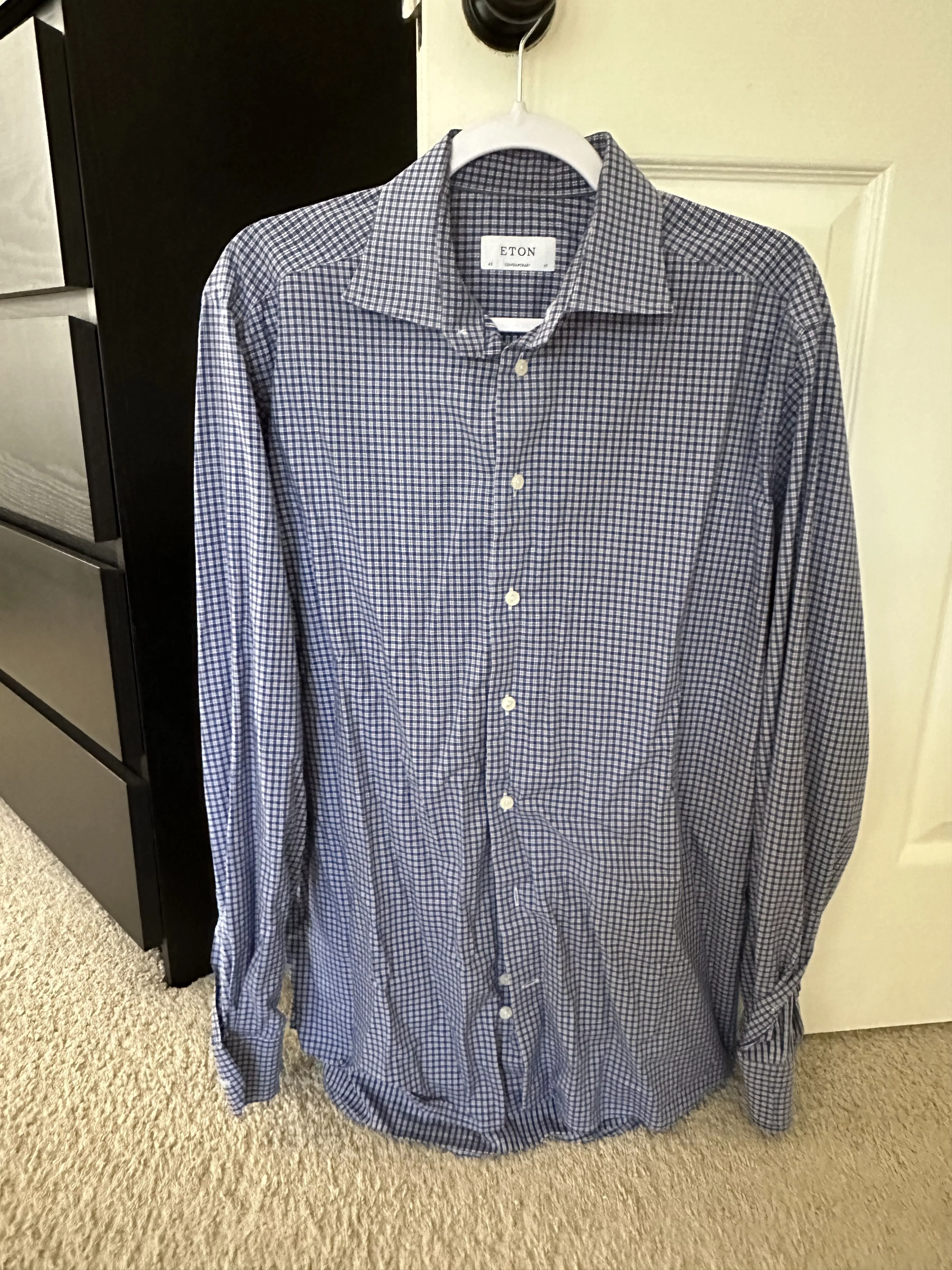 Eton Shirts Button Ups Eton Men's Blue Checkered Long Sleeve Dress Shirt Size 43 Multi