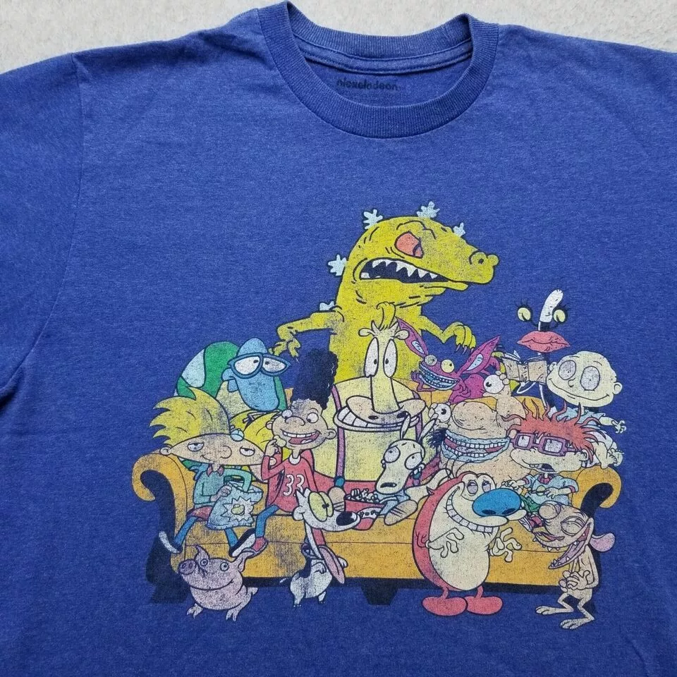Nickelodeon Short Sleeve T Shirts Nickelodeon Shirt Men Medium Short Sleeve Round Neck Casual Blue