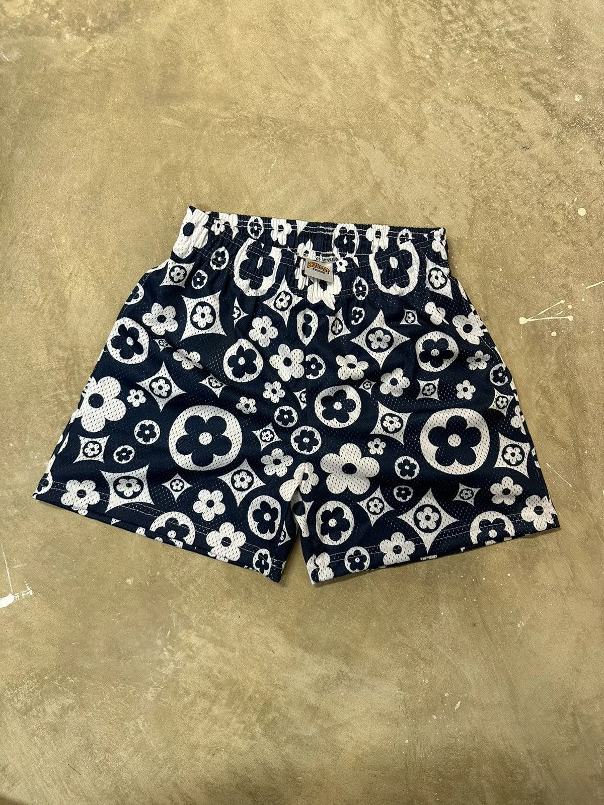 Bravest Studios Shorts Bravest Studios NAVY BLUR Flower Mesh Shorts Medium Blue