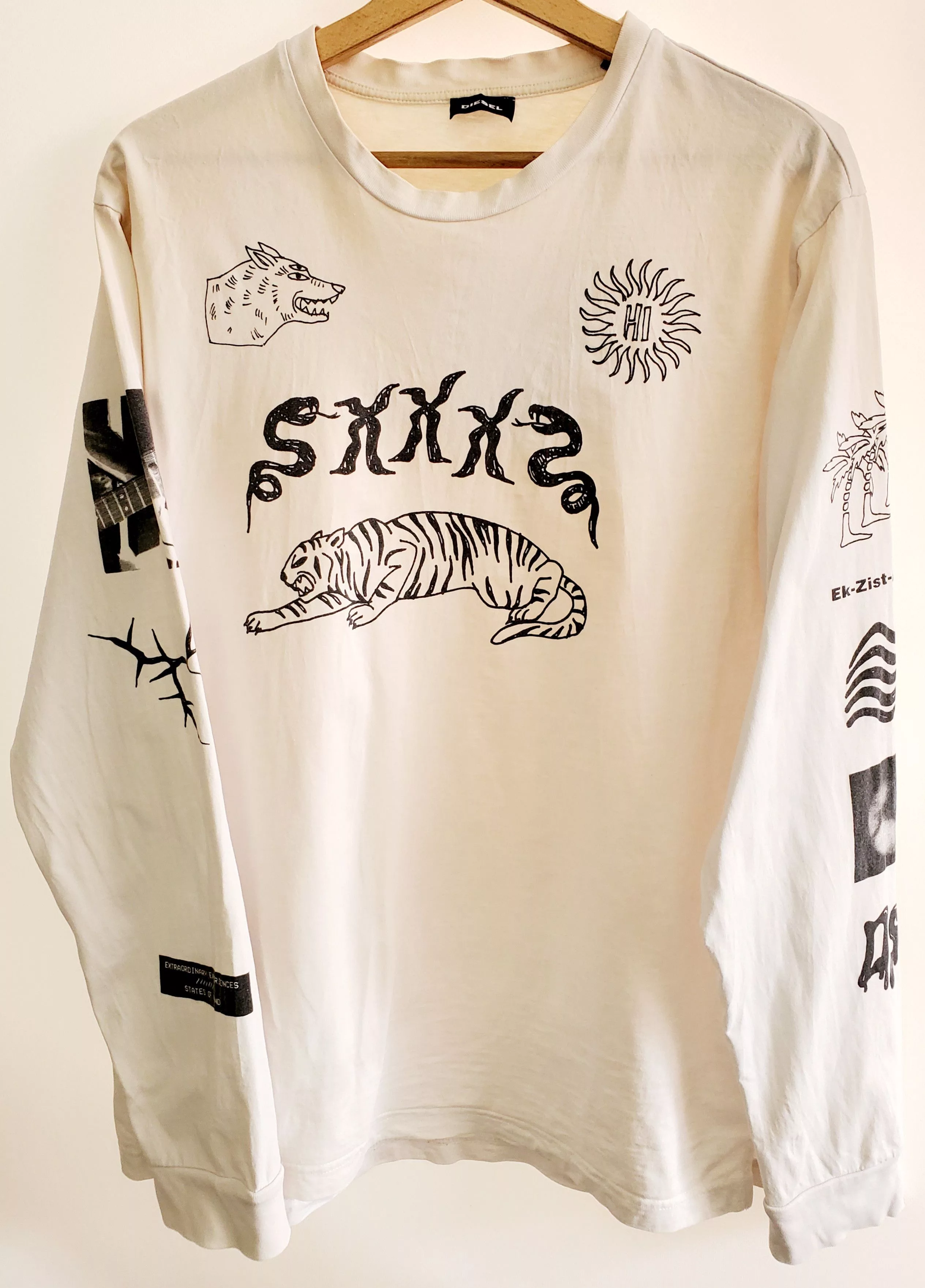 Diesel Long Sleeve T Shirts Diesel × Vintage V2k Diesel Longsleeve Weird as Hell Tshirt size Xl White Streetwear