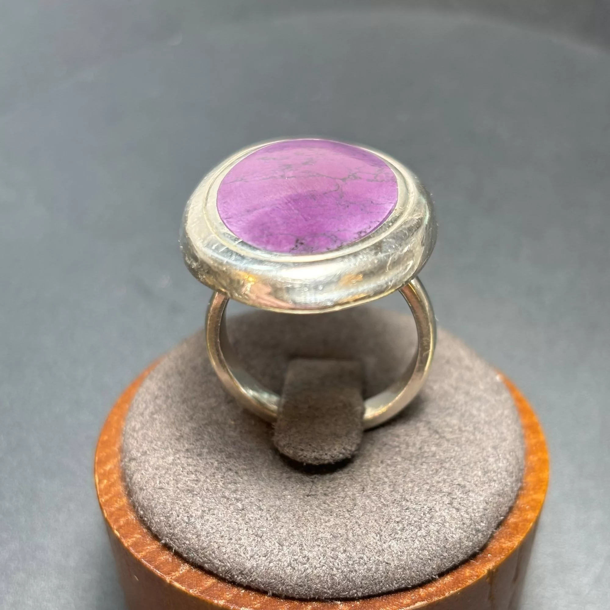 Vintage Rings Vintage VTG Sterling Silver 925 Dyed Purple Turquoise Bezel Set 3.5m