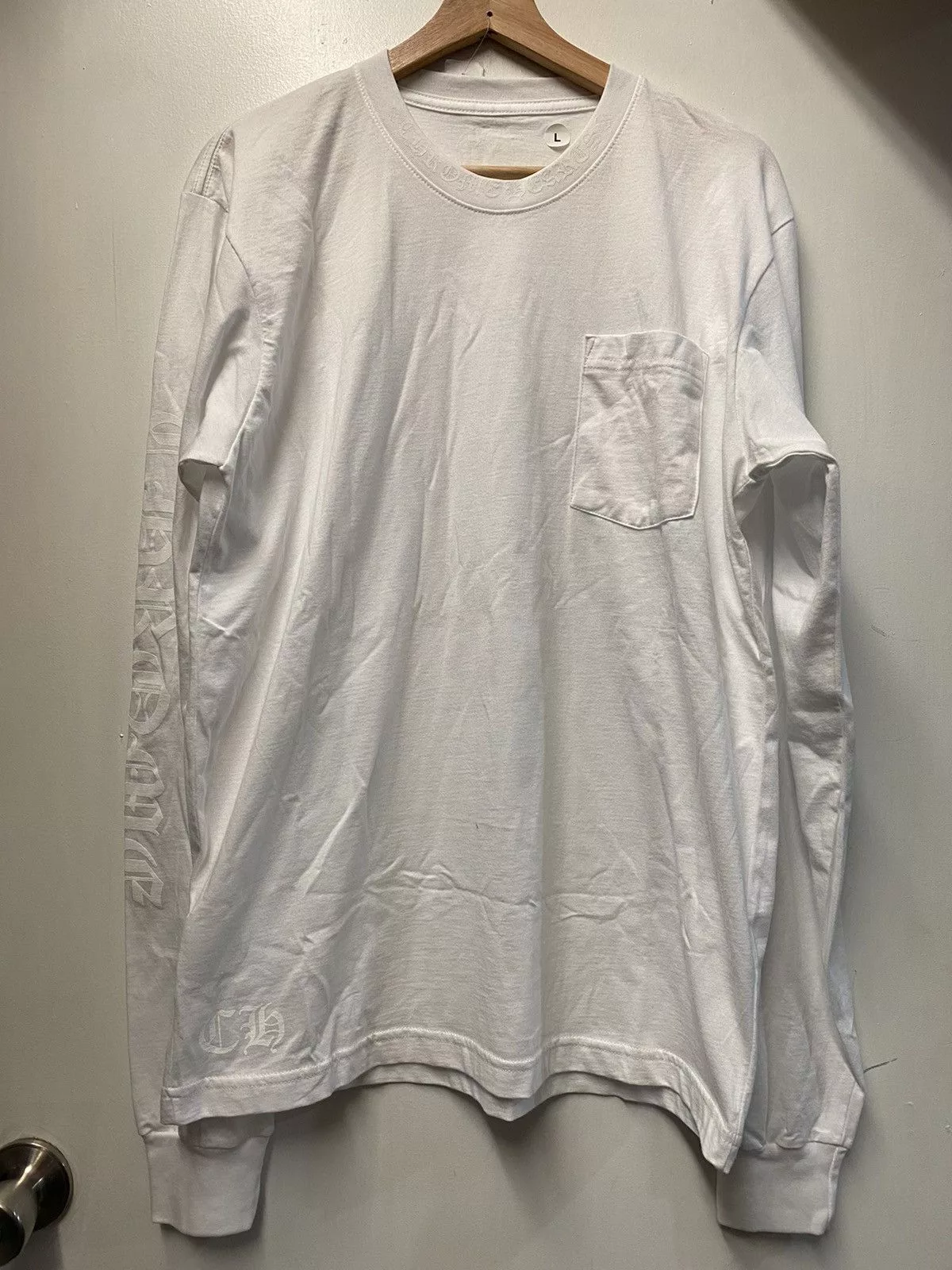 Chrome Hearts Long Sleeve T Shirts Chrome Hearts Script Neck Logo Triple White Longsleeve