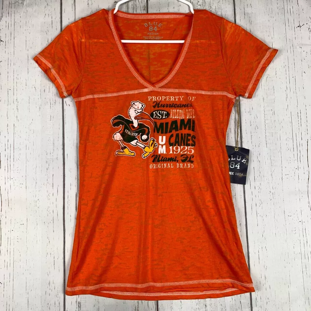 NCAA Short Sleeve T Shirts NCAA Property of Miami Hurricanes Blue 84 Medium Tshirt New Women Orange