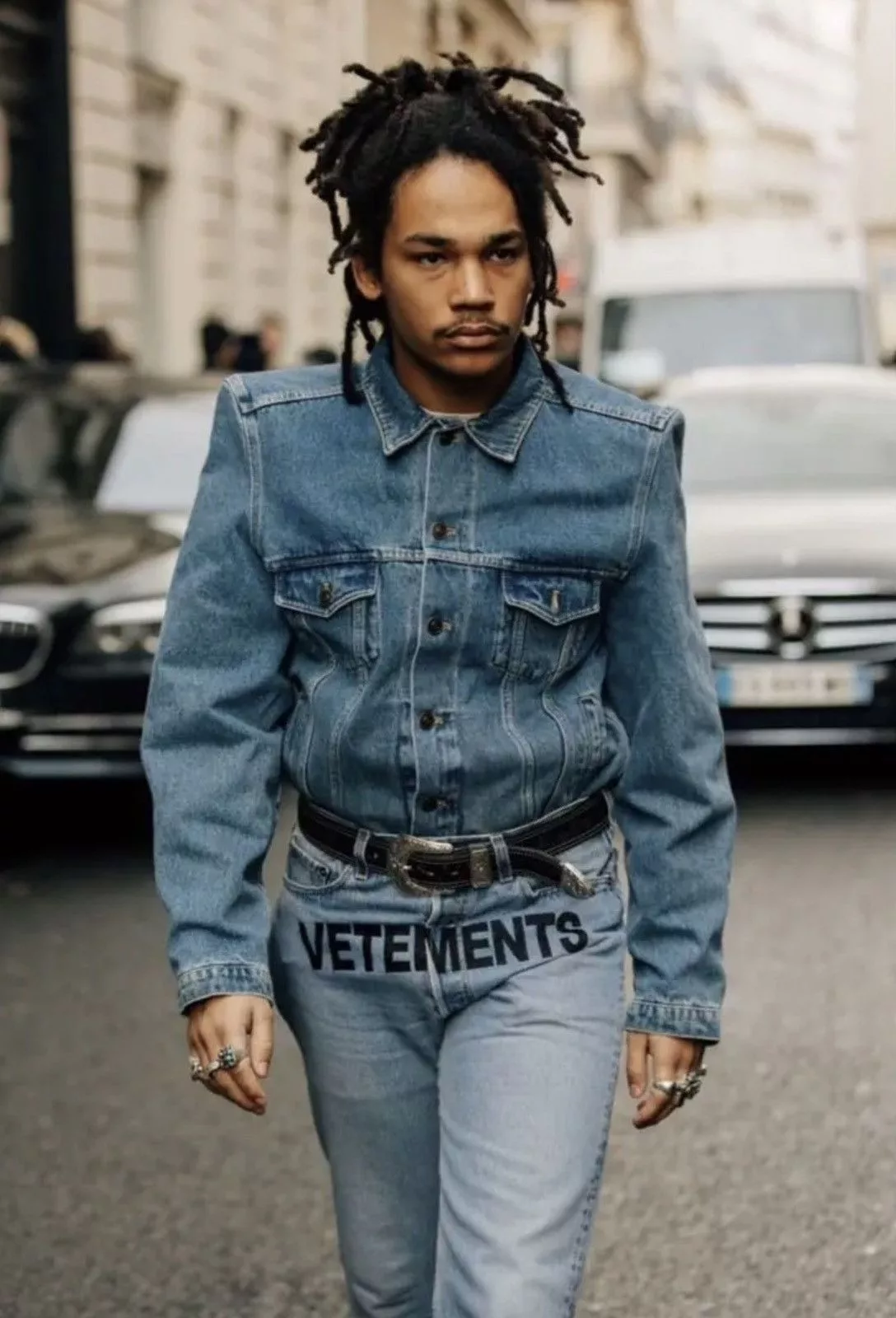 Levi's Denim Levi's × Vetements Vetements X Levi’s Front Logo Embroidered Denim Jeans Pants Blue