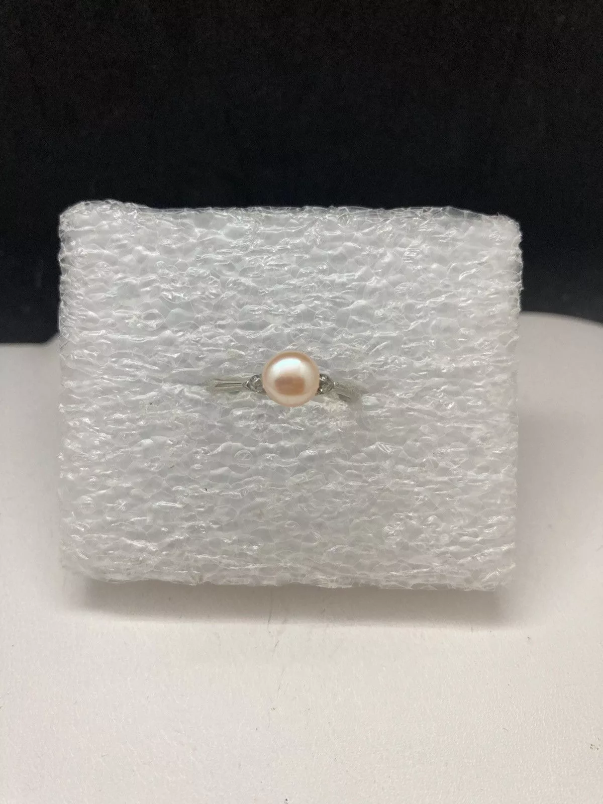 Jewelry Rings Jewelry Cream pearl bead Tibetan silver ring with czs - size 7.5 White