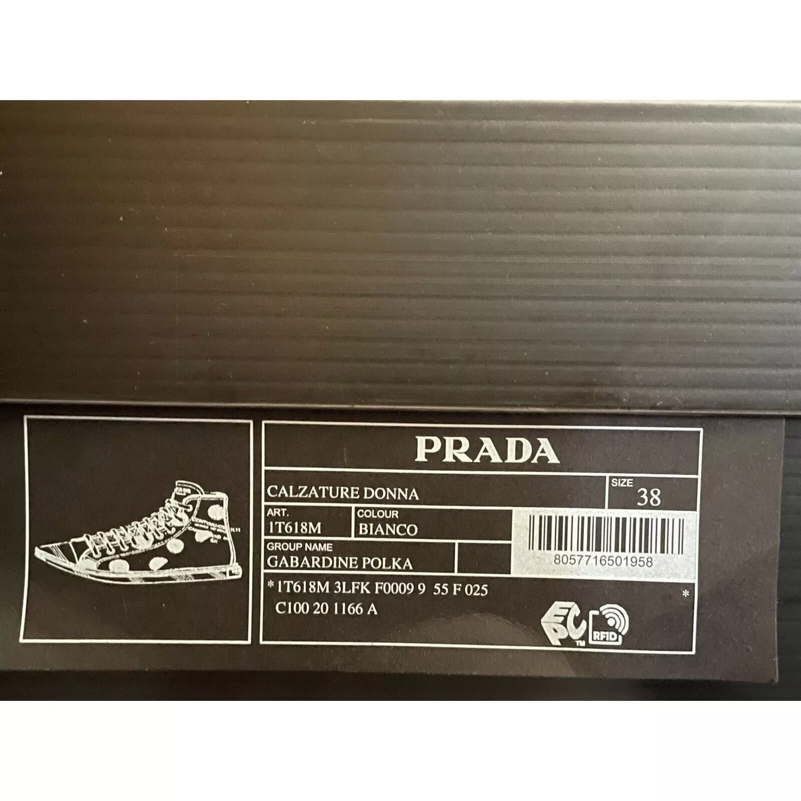 Prada Hi Top Sneakers Prada 1T618M WHITE BLACK POLKA CANVAS LOGO POINTY CAP SNEAKERS 38
