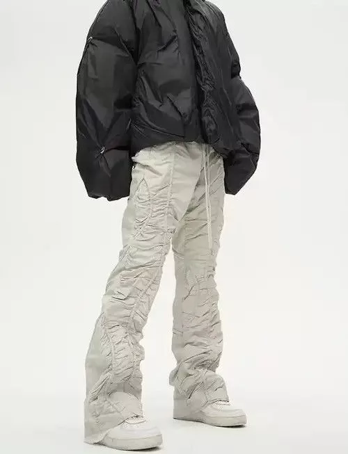 Other Denim Other Beige Stack Plated Wide Flared Sweatpants Streetwear