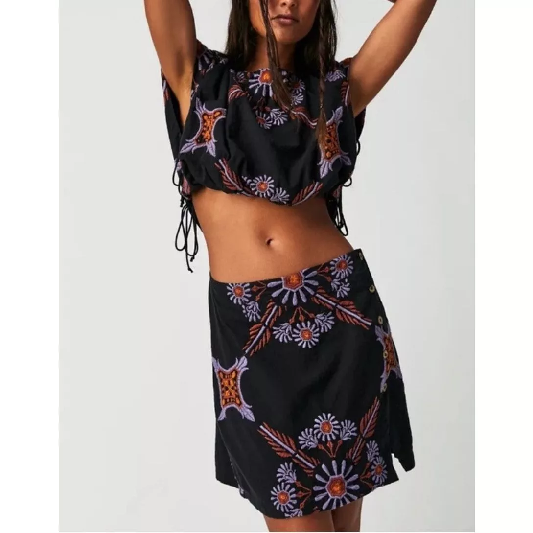 Free People Mini Dresses Free People NWOT Sardinia Sun Mini Dress in Black Combo Embroidered size 6