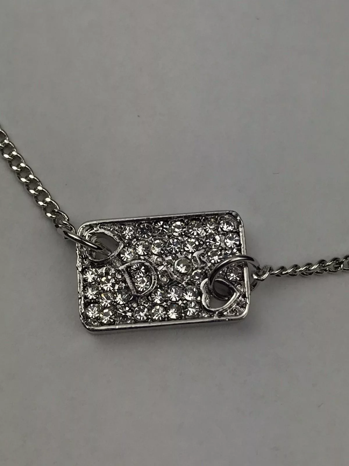Dior Necklaces Dior Spell-out Plate w/ Crystals Silver