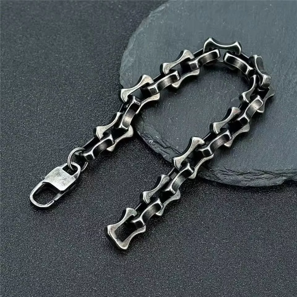 Vintage Jewelry Watches 23 cm Vintage Oxidized Black Keel Chain Link Men Bracelet Silver Streetwear