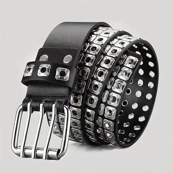 Leather Belts Leather × Vintage Silver Retro Rivet Buckle Belt Streetwear