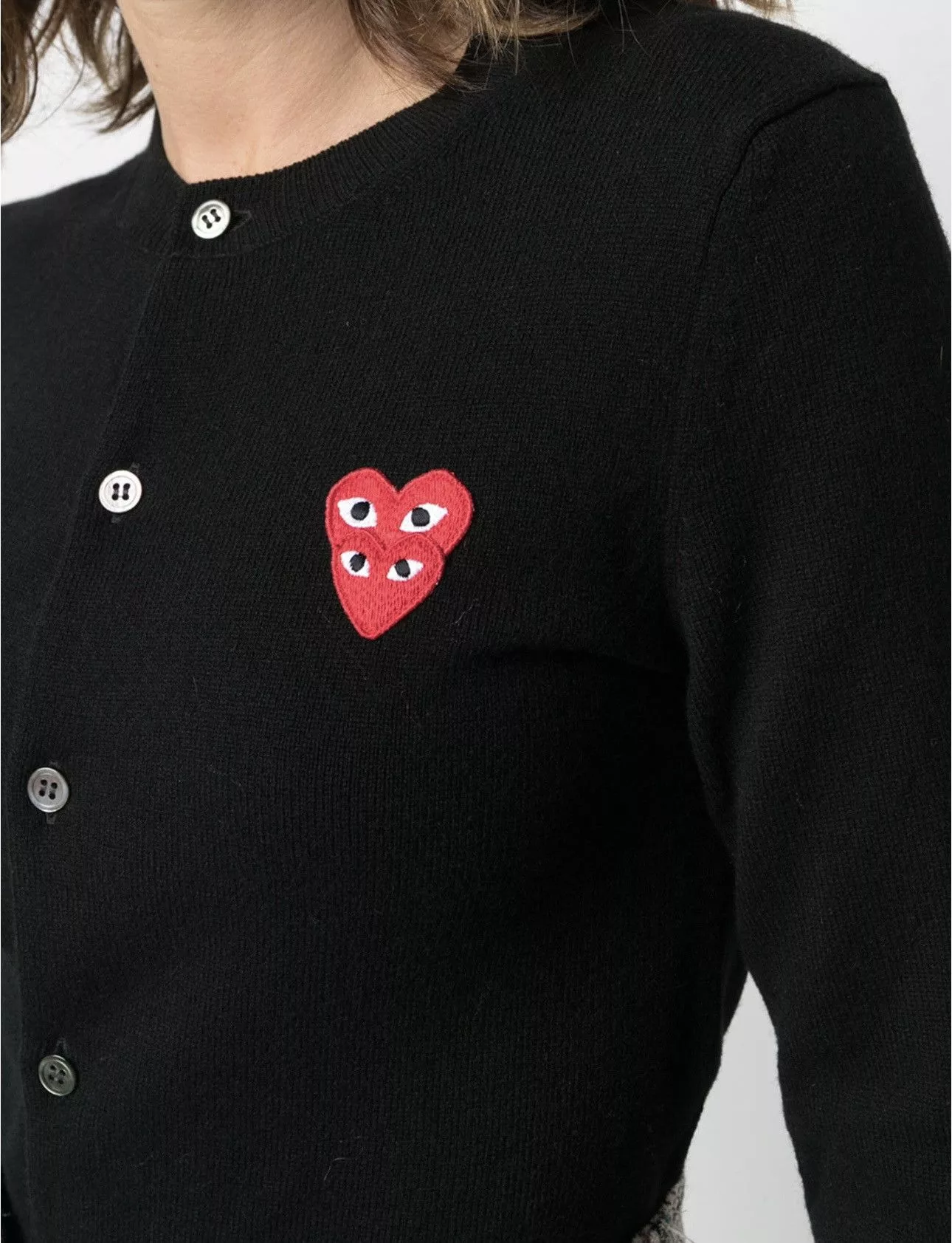 Comme des Garcons PLAY Sweaters Comme des Garcons PLAY Comme Des Garćons Play overlapping heart wool cardigan Black
