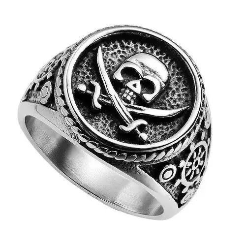 Vintage Jewelry Watches Vintage Retro Punk Style Double Knife Pirate Skull Ring Silver Streetwear