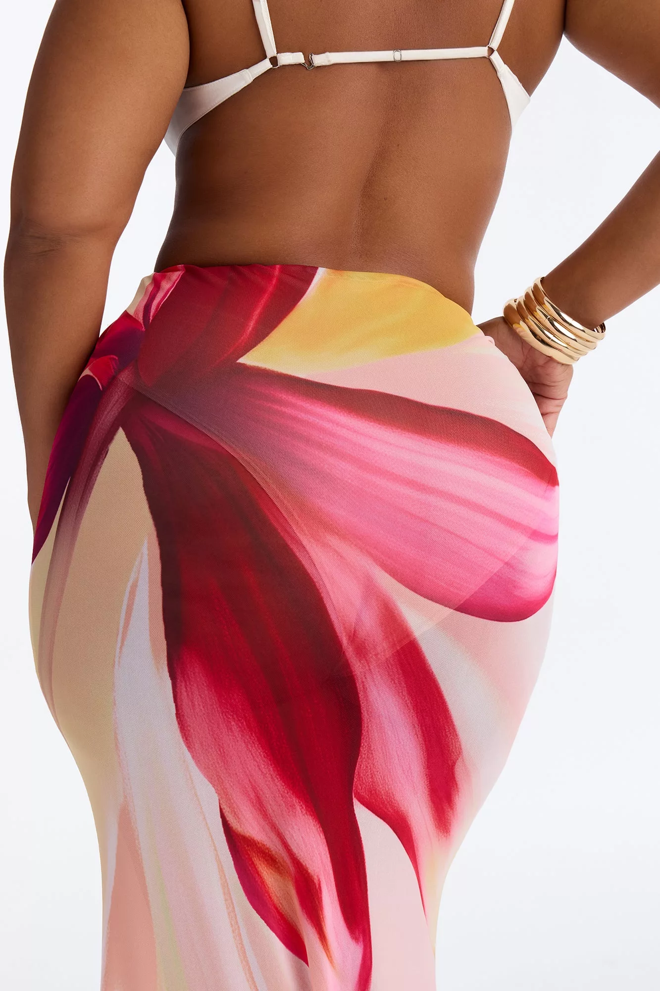 Soleil Sheer Floral Mesh Maxi Skirt - Pink/combo