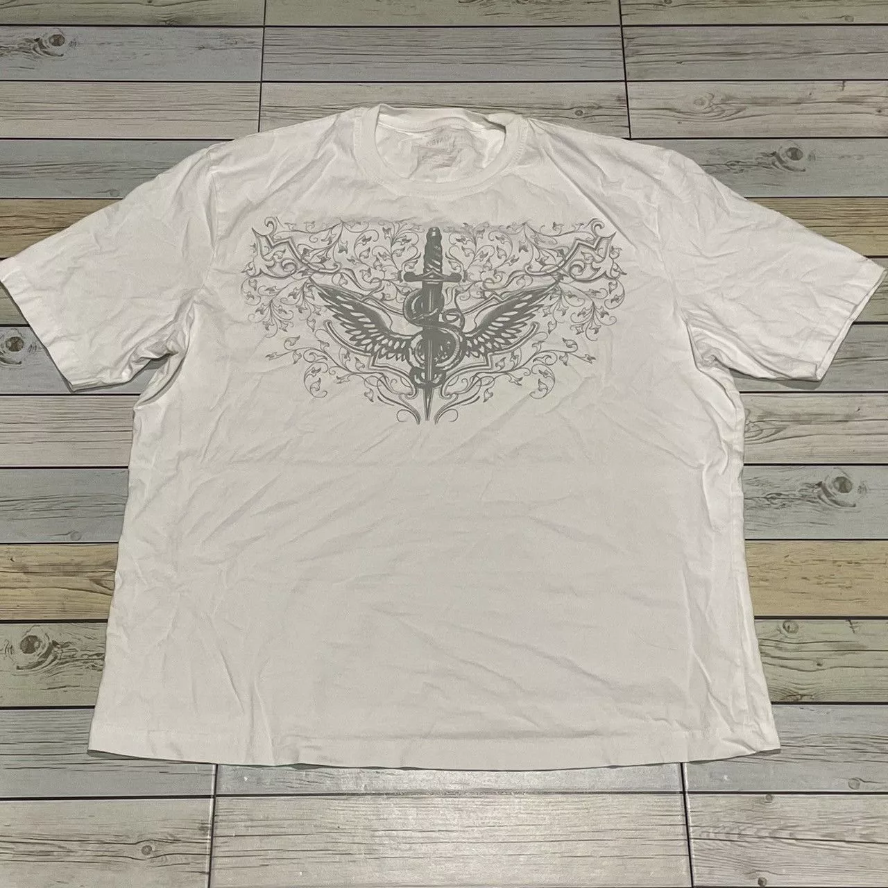 Affliction Short Sleeve T Shirts Affliction × Ed Hardy × Tapout Rare Wings Cross Tee Y2K Affliction Style White