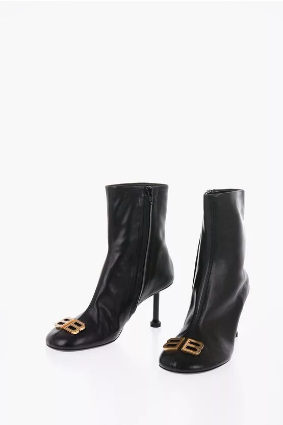 Balenciaga Boots Balenciaga Leather Groupie Booties with Logo Statement Black